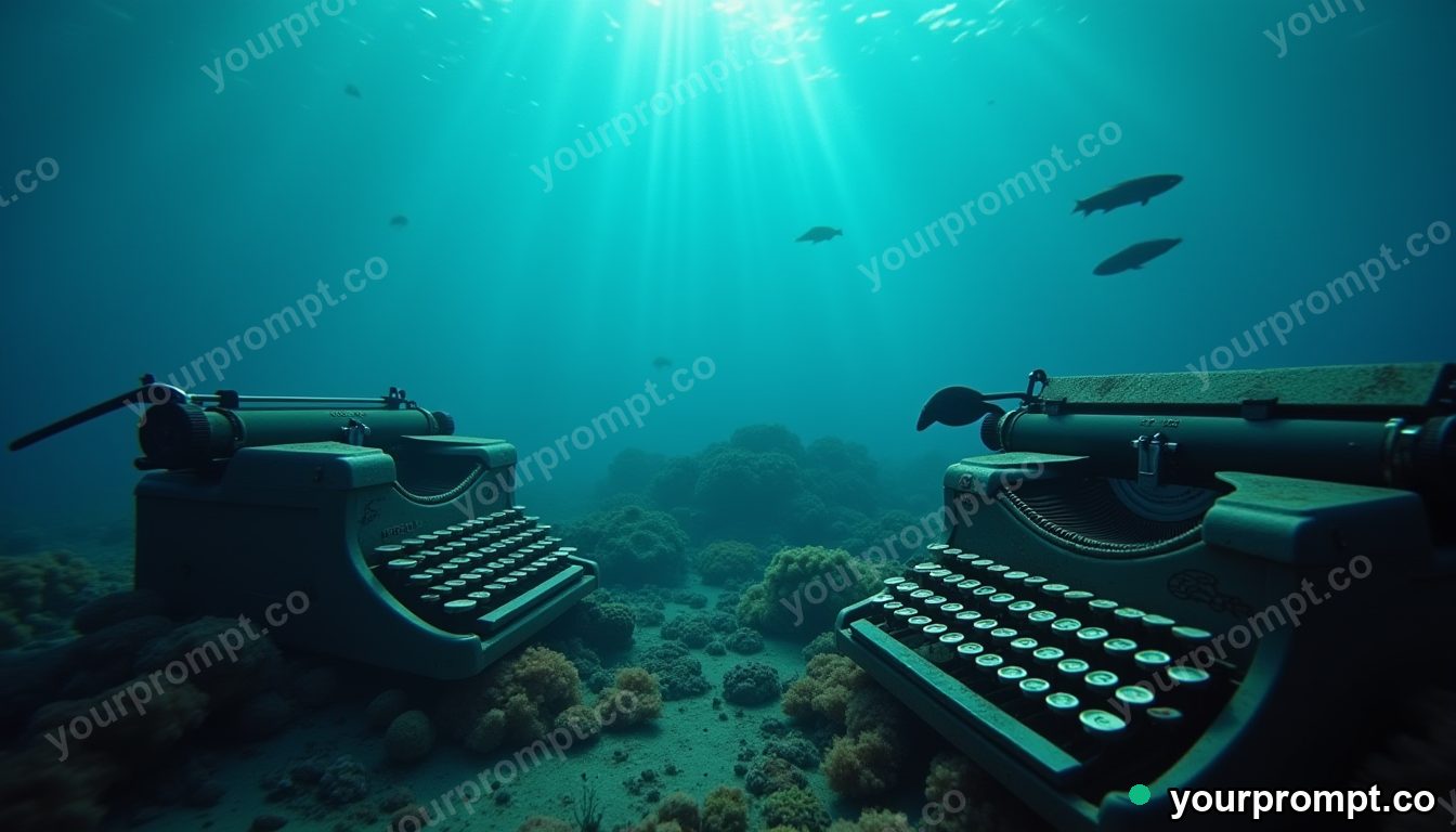 Coral typewriter reef in cinematic style — AI-generated image from a text prompt