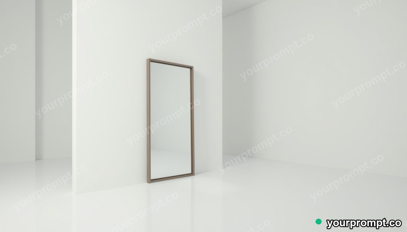 Empty frame tower casting a reflection with the wrong color in a white gallery room — 5 AI style variations of one prompt