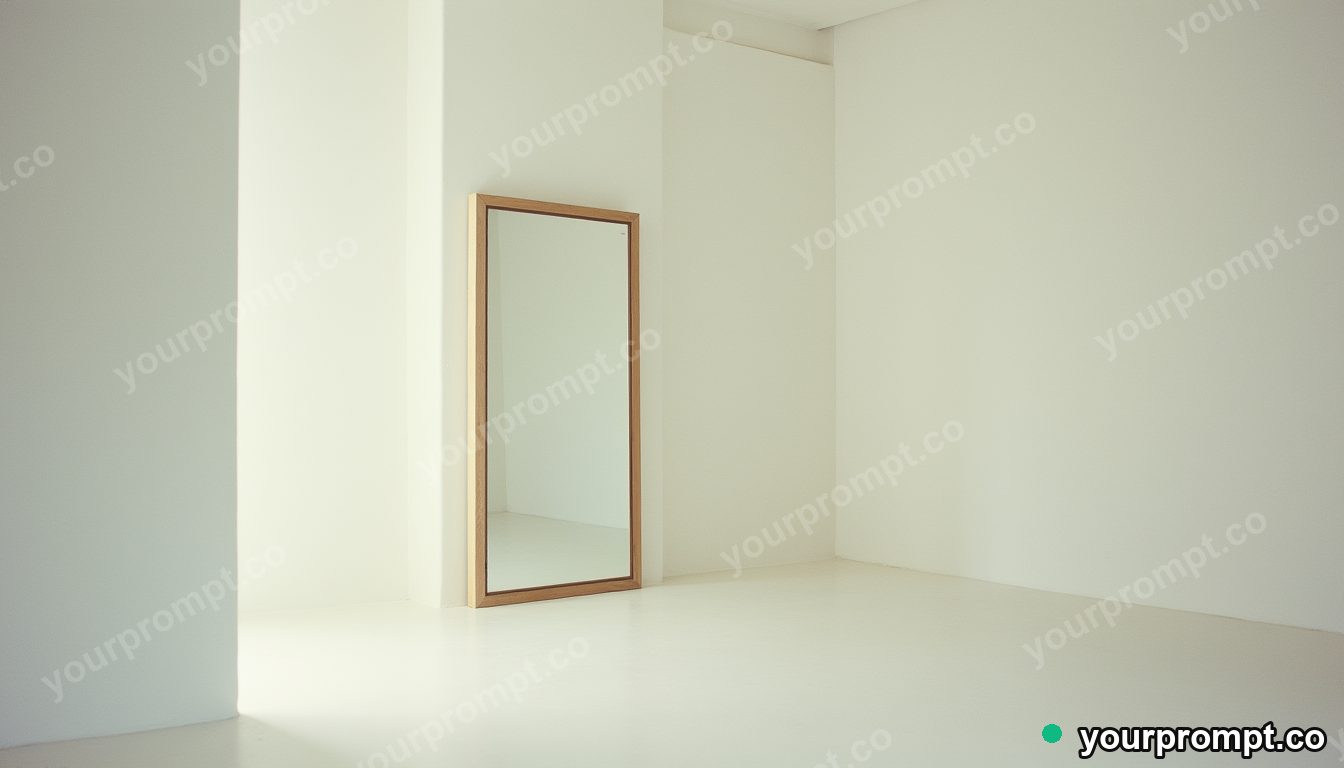 Empty frame tower casting a reflection with the wrong color in a white gallery room · analog empty archive — AI-generated image