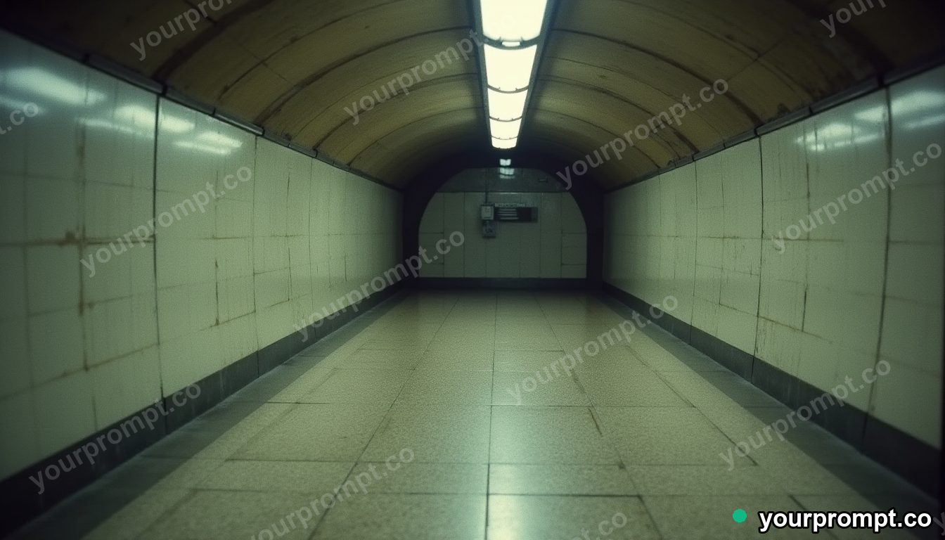 Stone keyboard cut open as a clean material cross-section inside an empty underground station · analog empty archive — AI-generated image