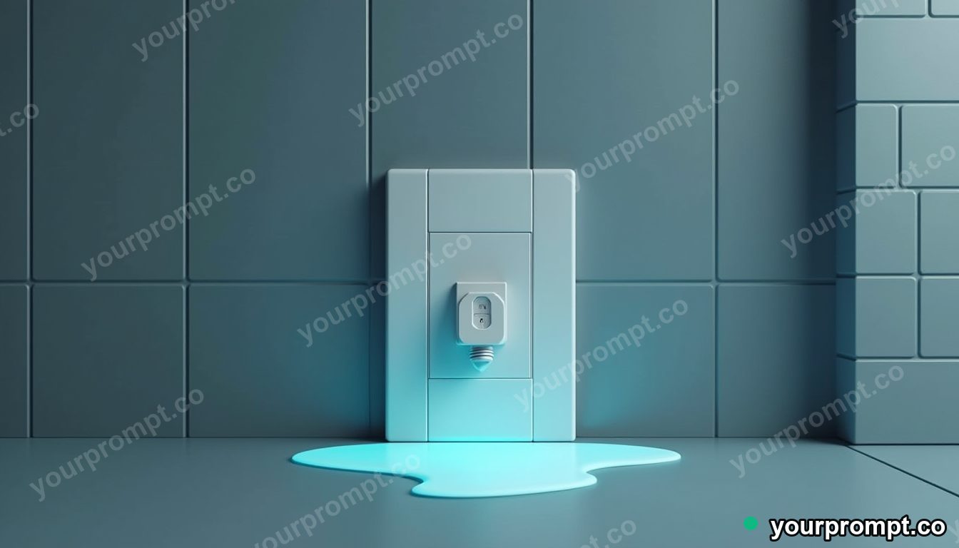 Opal wall socket melting into geometric tiles inside a quiet warehouse · minimal graphic geometry — AI-generated image