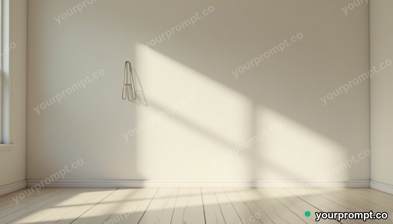 Paperclip bridge section casting a shadow that points upward inside a minimalist apartment room — 5 AI style variations of one prompt