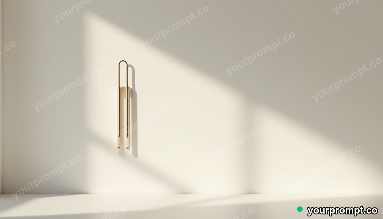 Paperclip bridge section casting a shadow that points upward inside a minimalist apartment room · premium material editorial — AI-generated image