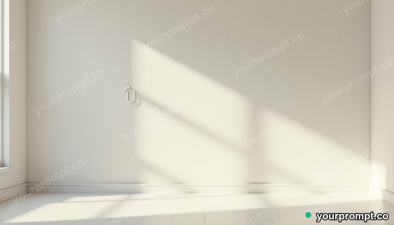 Paperclip bridge section casting a shadow that points upward inside a minimalist apartment room · minimal graphic geometry — AI-generated image
