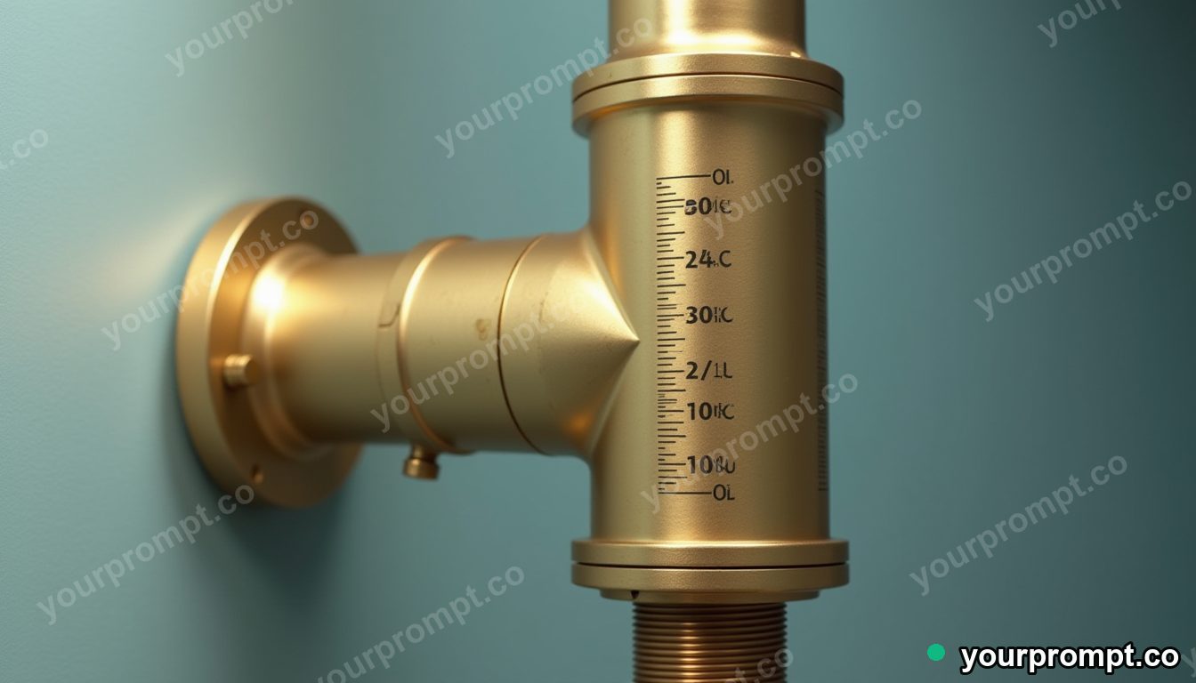 Brass ventilation pipe surrounded by precise measurement marks without numbers inside an empty classroom · premium material editorial — AI-generated image
