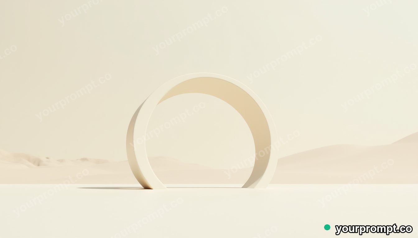 Ceramic road sign partly sinking into a perfectly flat floor on a pale desert road · minimal graphic geometry — AI-generated image