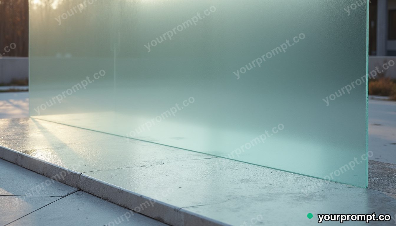 Frosted mirror slowly turning into polished stone on a dry concrete plaza · impossible physics surreal — AI-generated image