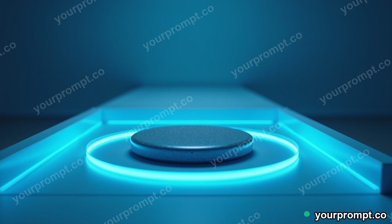 Magnetic sand tray surrounded by thin rings of blue light inside a blank office room — 5 AI style variations of one prompt