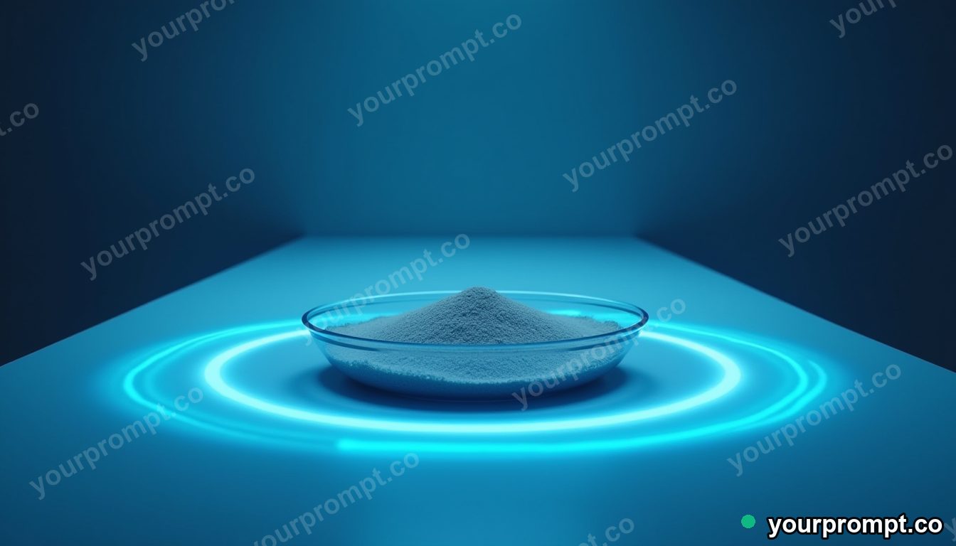 Magnetic sand tray surrounded by thin rings of blue light inside a blank office room · impossible physics surreal — AI-generated image