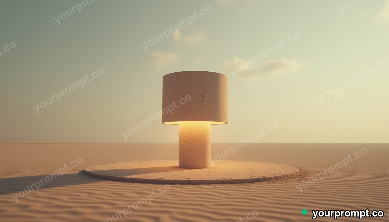 Granite lampshade standing in a circle of dry dust on a salt-flat horizon · impossible physics surreal — AI-generated image