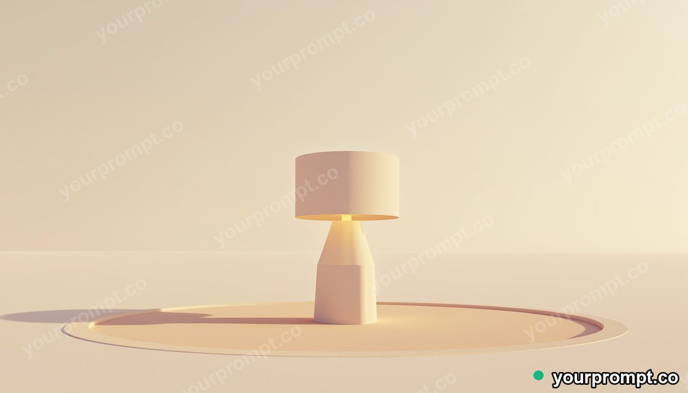 Granite lampshade standing in a circle of dry dust on a salt-flat horizon · minimal graphic geometry — AI-generated image