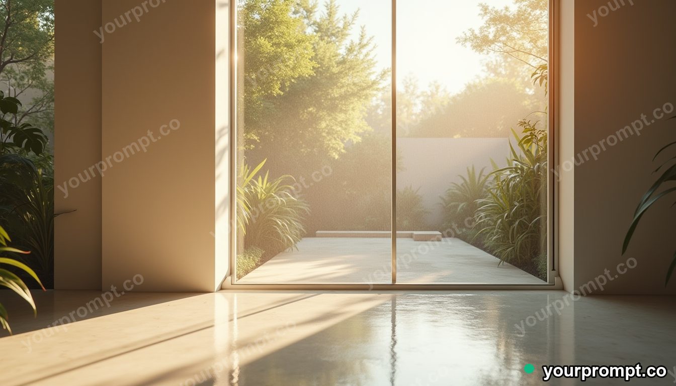 Glass curtain rail covered with rain only on one side in a sun-bleached courtyard · premium material editorial — AI-generated image