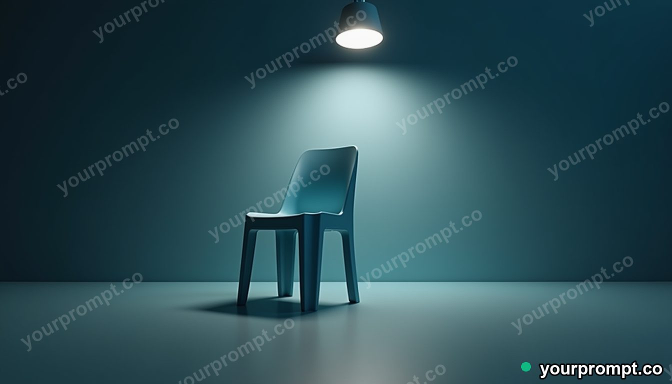 Plastic chair tower hovering a few centimeters above the floor under a single streetlight · premium material editorial — AI-generated image