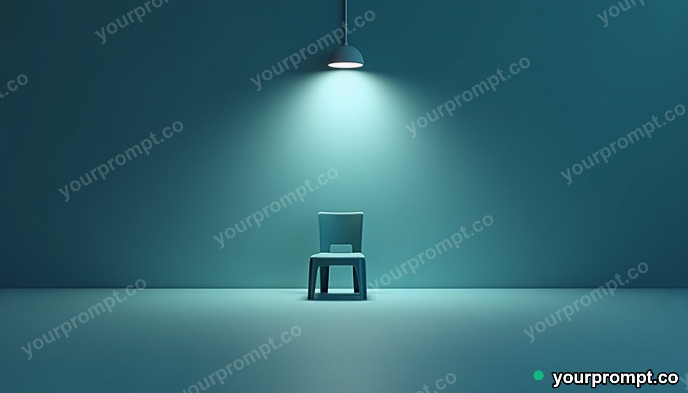 Plastic chair tower hovering a few centimeters above the floor under a single streetlight · minimal graphic geometry — AI-generated image
