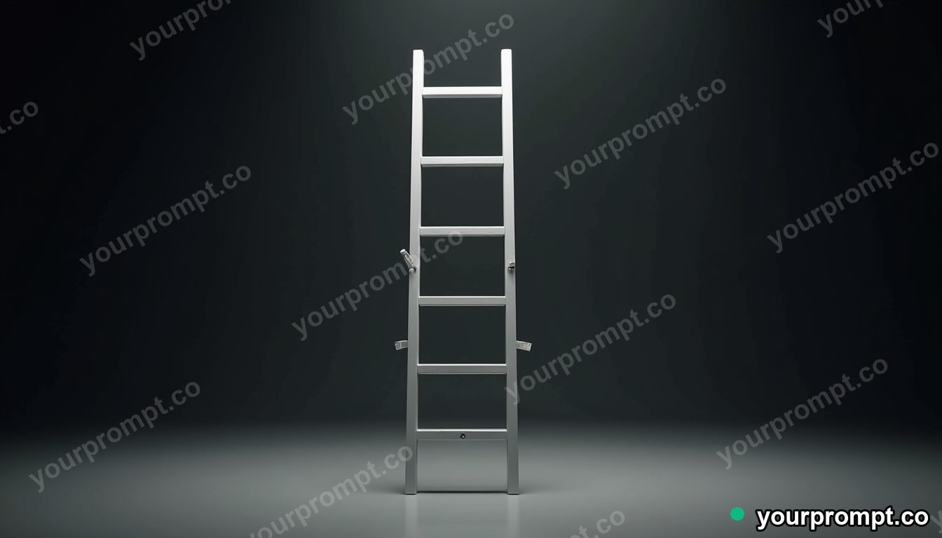 White ladder divided into exact modular pieces in a black-box studio — 5 AI style variations of one prompt