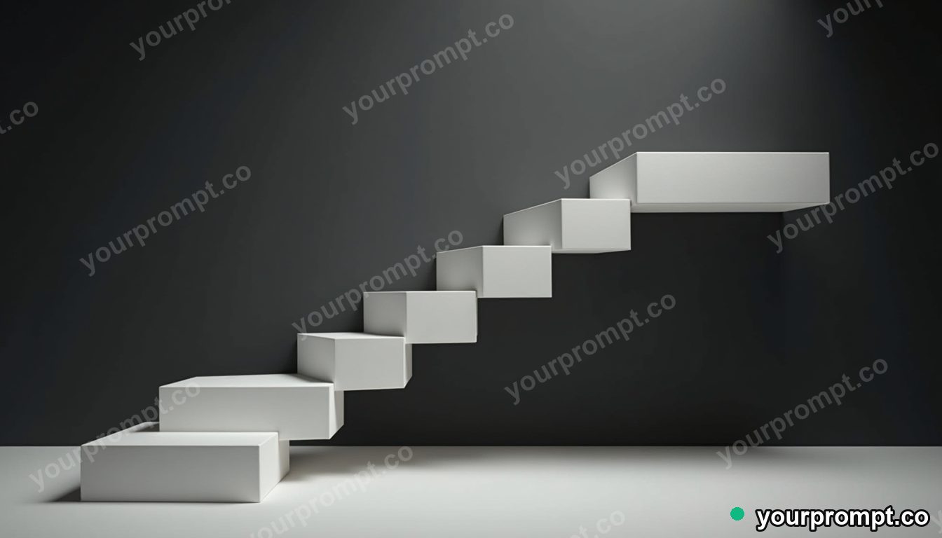 White ladder divided into exact modular pieces in a black-box studio · premium material editorial — AI-generated image