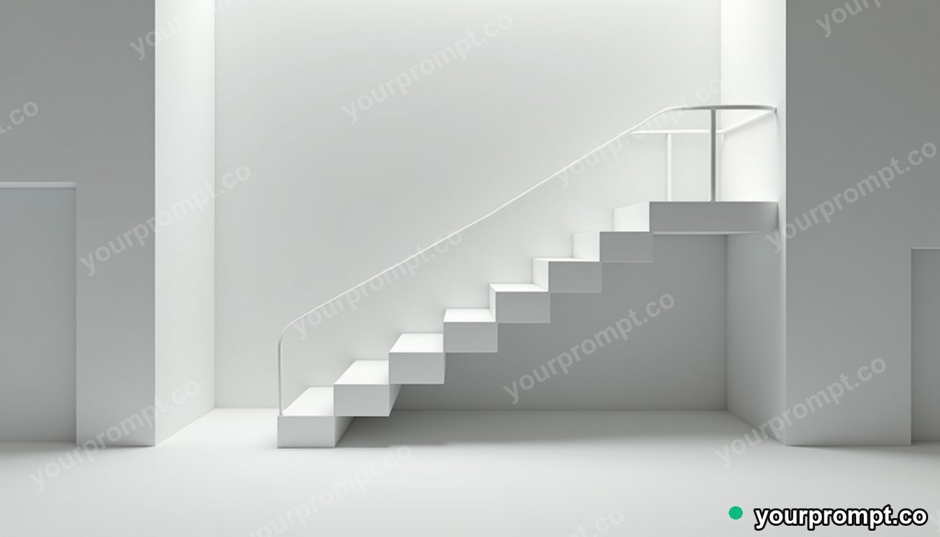 White ladder divided into exact modular pieces in a black-box studio · minimal graphic geometry — AI-generated image