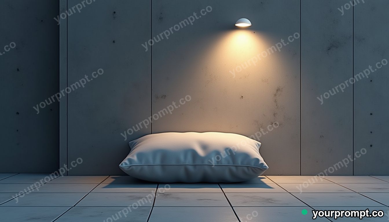 Concrete pillow block melting into geometric tiles under a single streetlight · minimal graphic geometry — AI-generated image