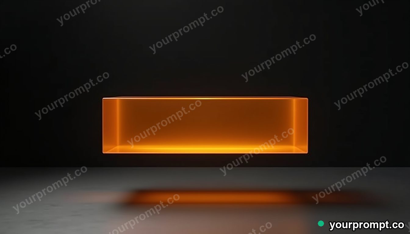 Amber resin drawer hovering a few centimeters above the floor in a black-box studio · premium material editorial — AI-generated image