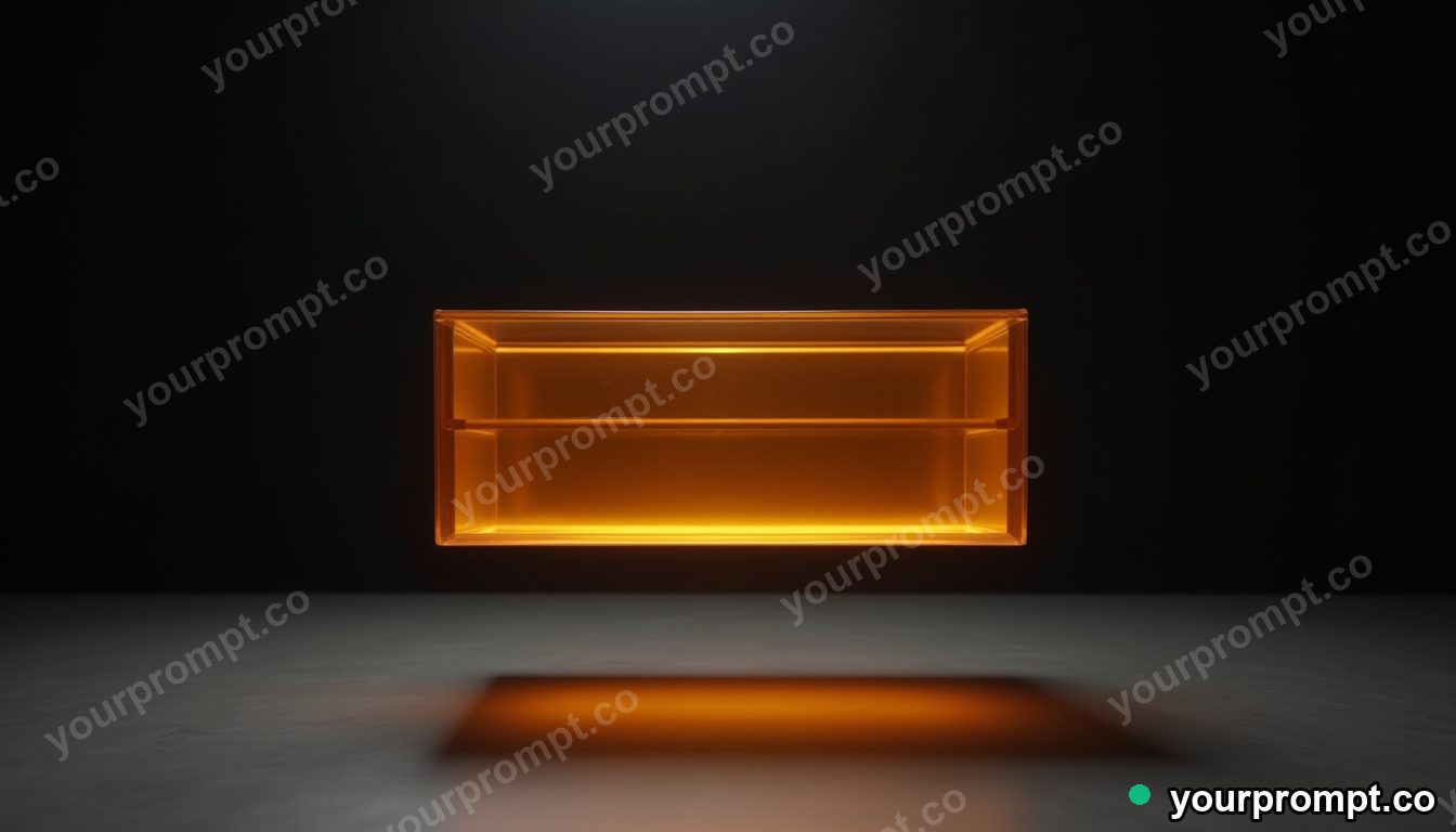 Amber resin drawer hovering a few centimeters above the floor in a black-box studio · impossible physics surreal — AI-generated image