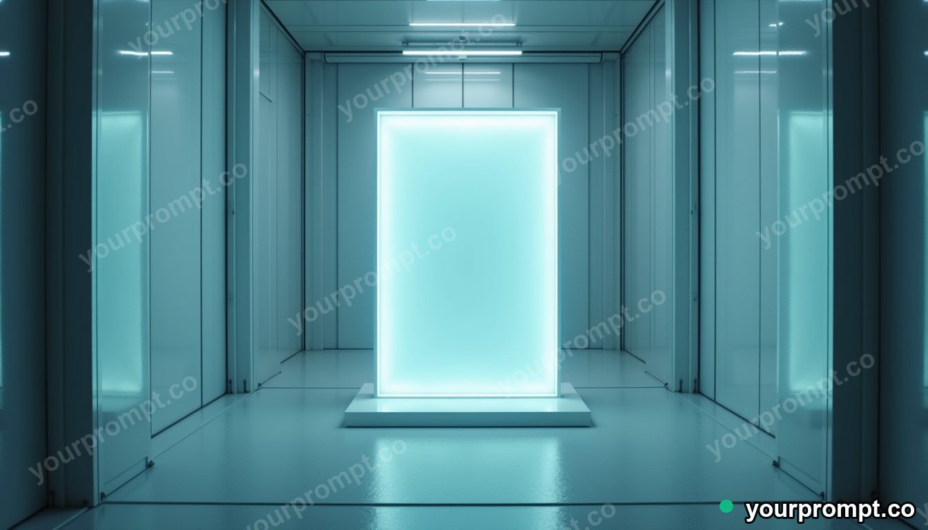 Empty frame tower half-covered by a sheet of clear resin inside a glass test chamber — 5 AI style variations of one prompt