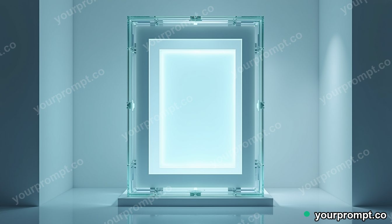 Empty frame tower half-covered by a sheet of clear resin inside a glass test chamber · premium material editorial — AI-generated image