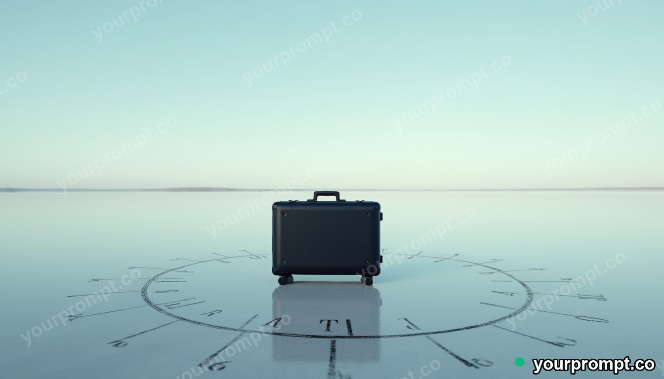 Black suitcase surrounded by precise measurement marks without numbers on a salt-flat horizon — 5 AI style variations of one prompt