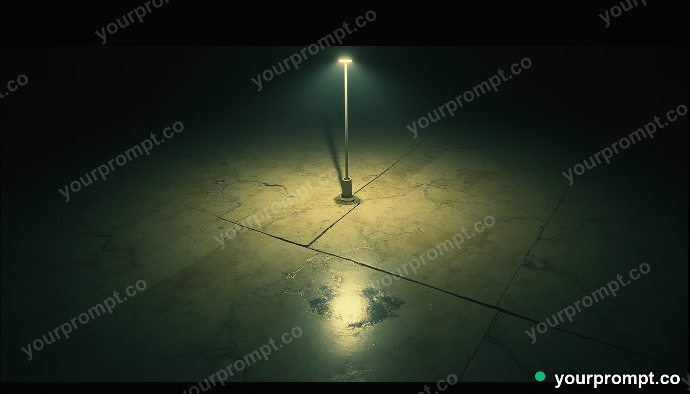 Marble circuit board casting a reflection with the wrong color under a single streetlight · analog empty archive — AI-generated image