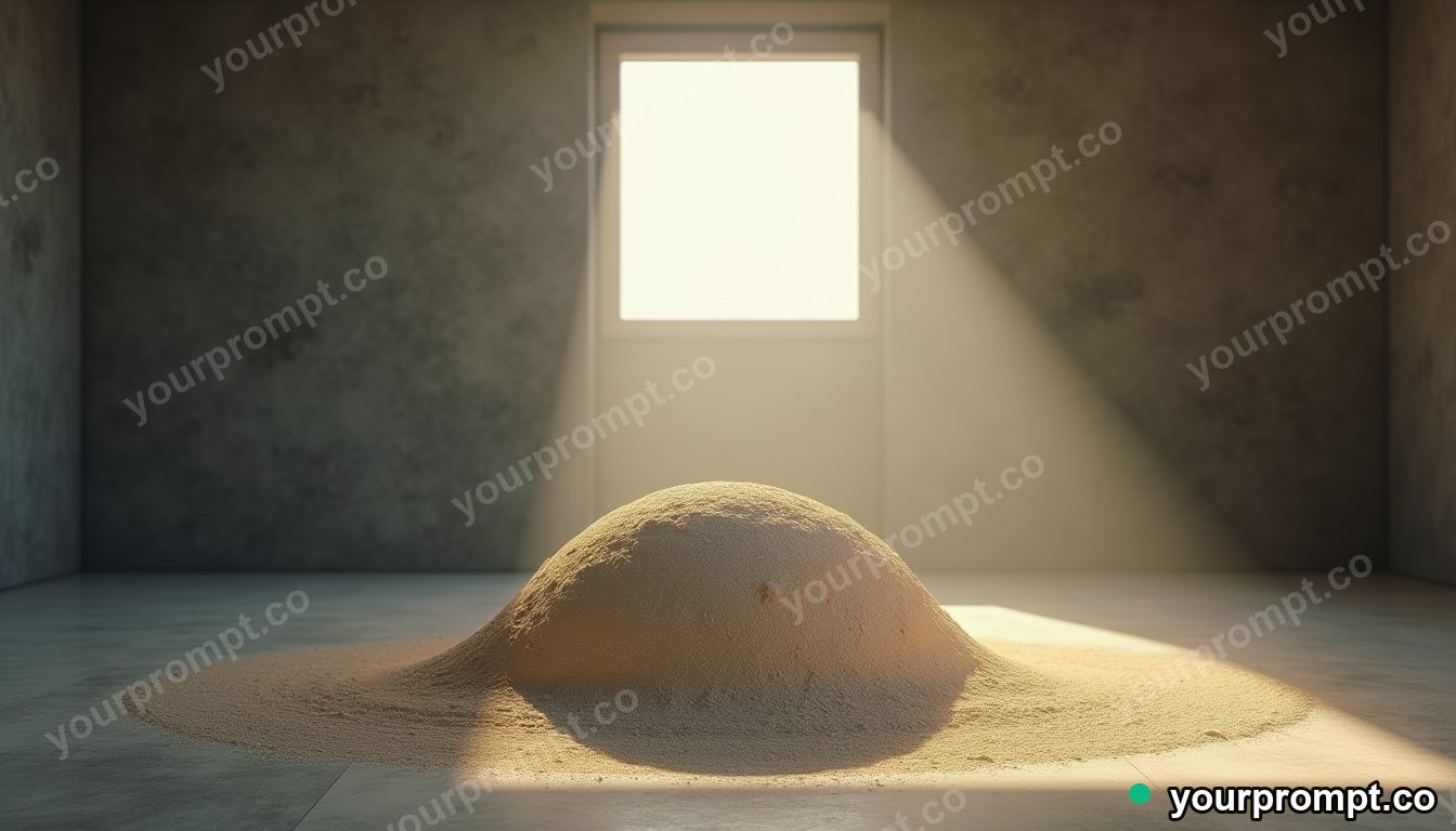 Chalk dust dome resting under a square patch of artificial sunlight inside a closed showroom — 5 AI style variations of one prompt