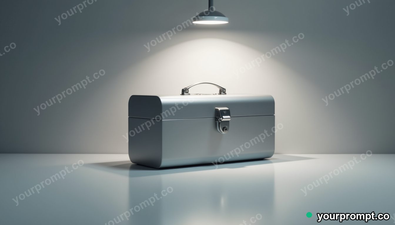 Silver toolbox cut open as a clean material cross-section under a single streetlight · premium material editorial — AI-generated image