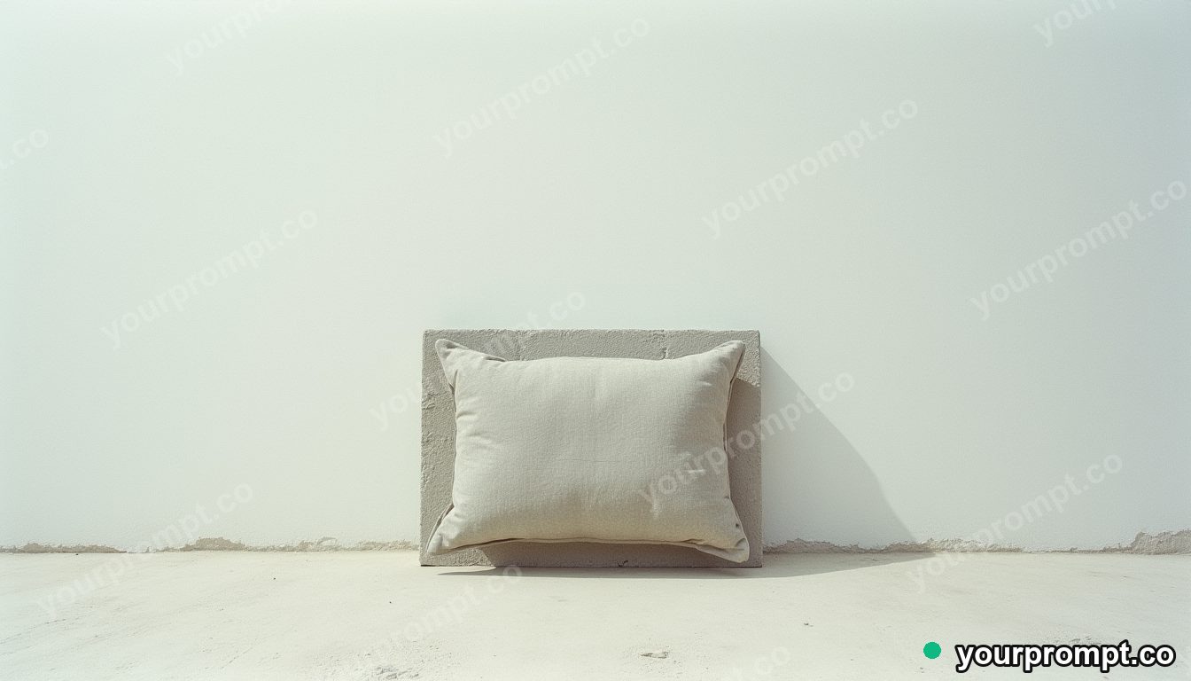 Concrete pillow block pressed into a wall like a shallow relief on a salt-flat horizon · analog empty archive — AI-generated image
