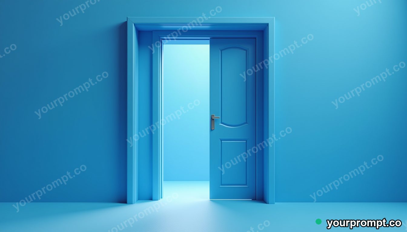 Blue doorframe cut open as a clean material cross-section in a narrow service stairwell · premium material editorial — AI-generated image