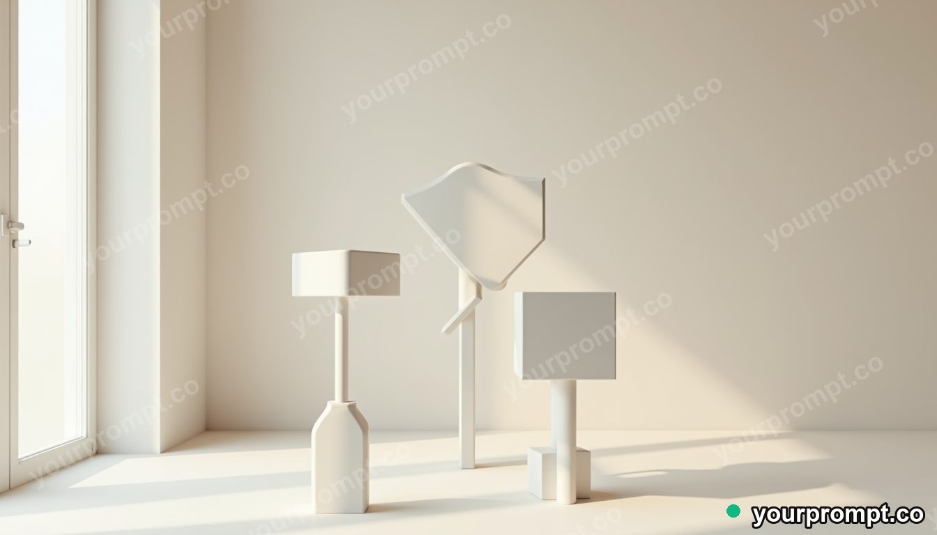 Ceramic road sign divided into exact modular pieces inside a minimalist apartment room · minimal graphic geometry — AI-generated image