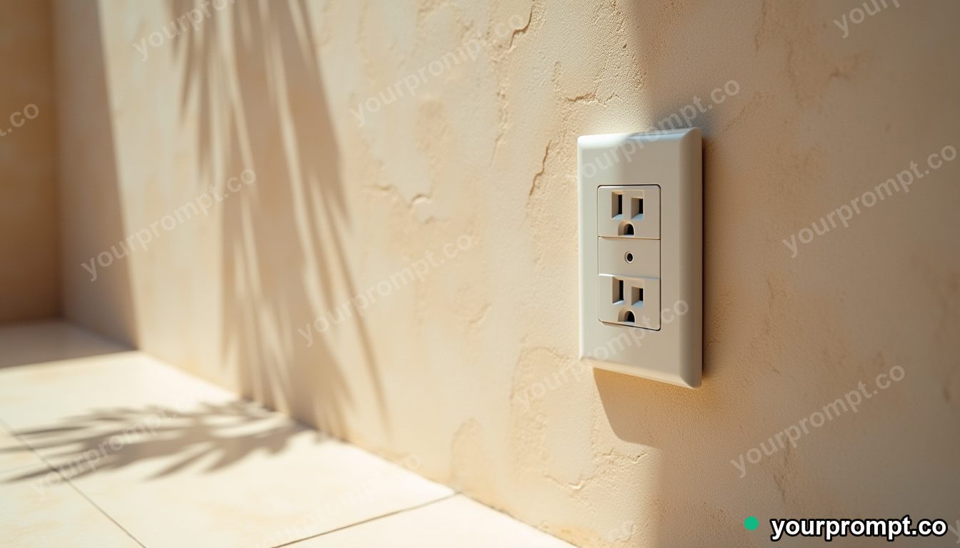 Opal wall socket slowly turning into polished stone in a sun-bleached courtyard — 5 AI style variations of one prompt