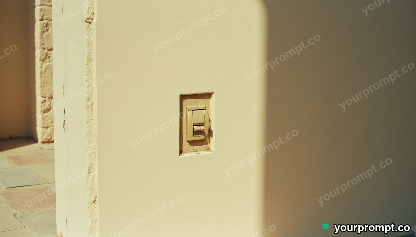 Opal wall socket slowly turning into polished stone in a sun-bleached courtyard · analog empty archive — AI-generated image