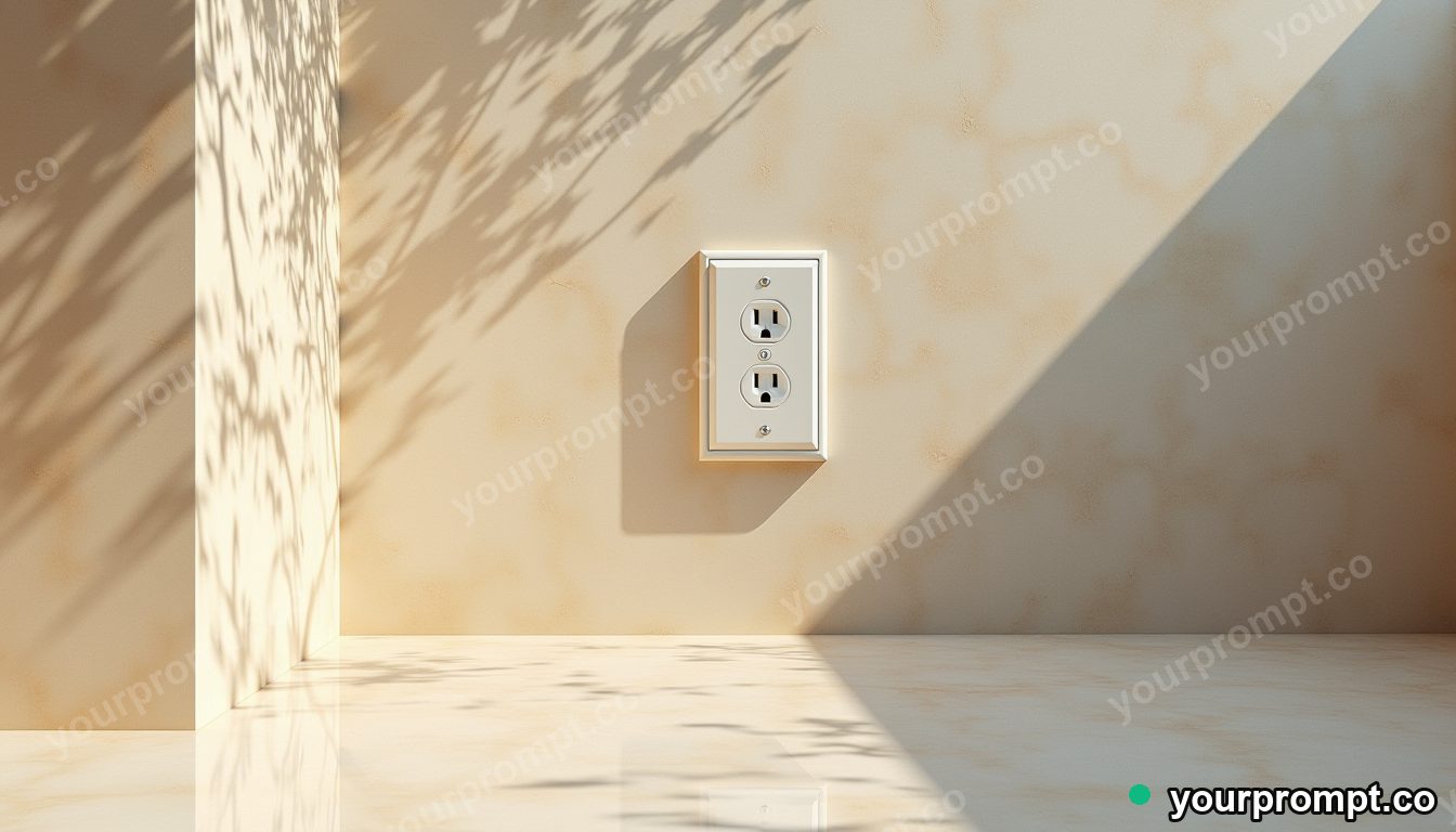 Opal wall socket slowly turning into polished stone in a sun-bleached courtyard · impossible physics surreal — AI-generated image