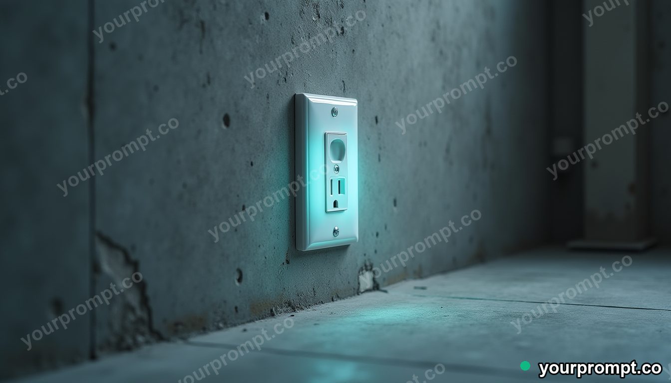 Opal wall socket slowly turning into polished stone inside a quiet warehouse — 5 AI style variations of one prompt