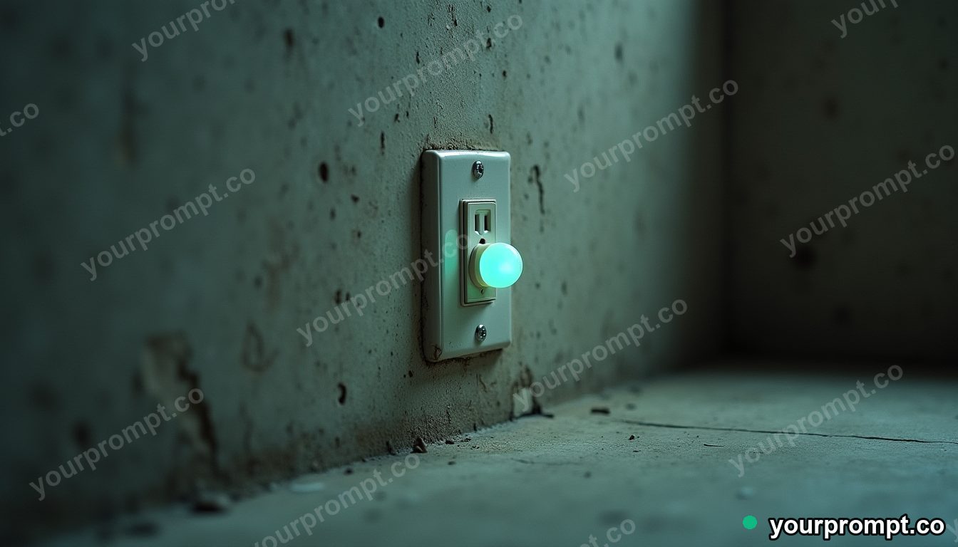 Opal wall socket slowly turning into polished stone inside a quiet warehouse · analog empty archive — AI-generated image