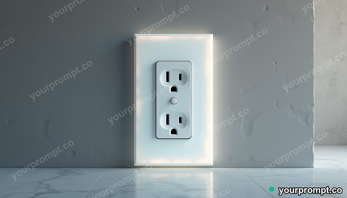 Opal wall socket slowly turning into polished stone inside a quiet warehouse · minimal graphic geometry — AI-generated image