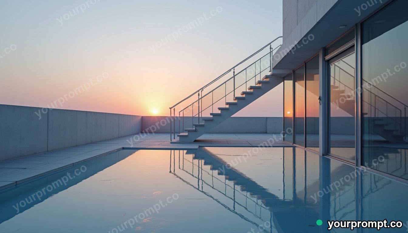 Acrylic staircase casting a reflection with the wrong color on a silent rooftop at dawn — 5 AI style variations of one prompt