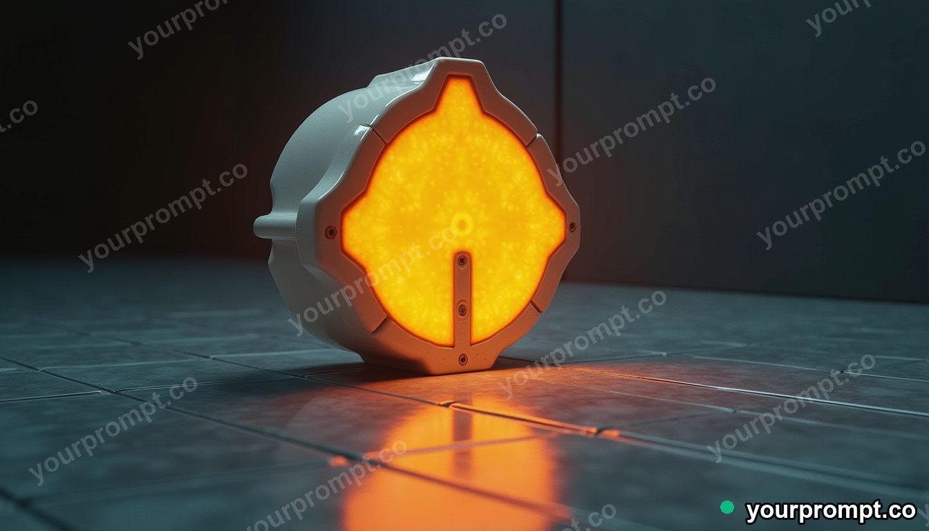 Ceramic road sign glowing from seams and hinges on a mirror-like tiled floor · impossible physics surreal — AI-generated image