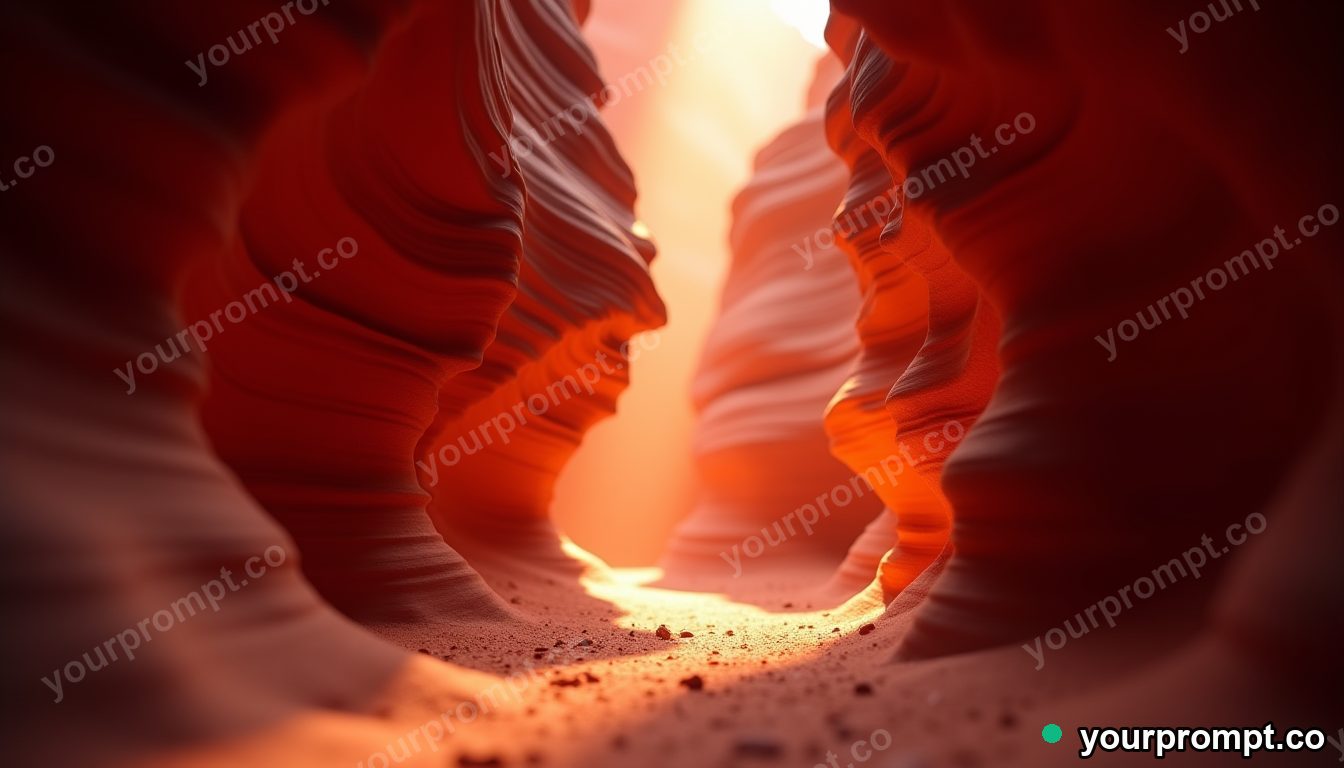 A slot canyon with beams of light on red rock