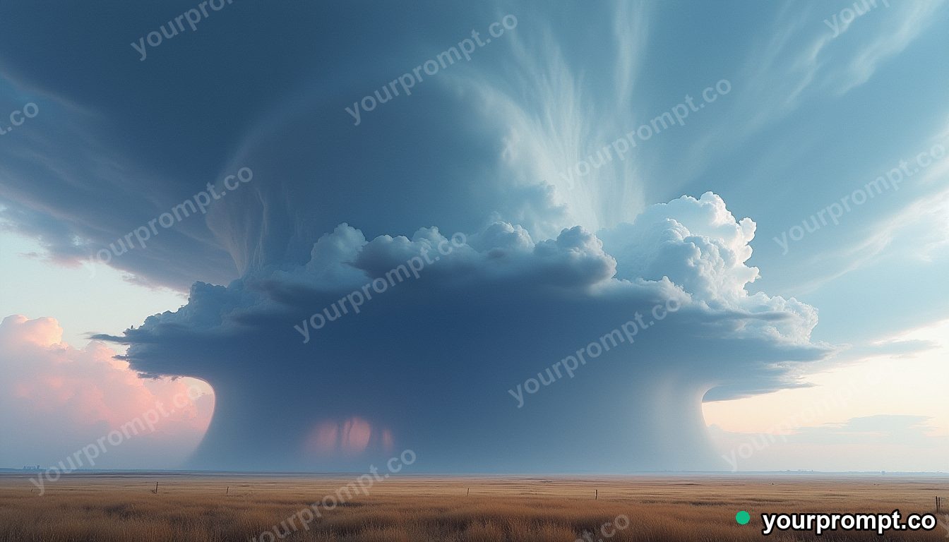 A massive supercell thunderstorm over open plains