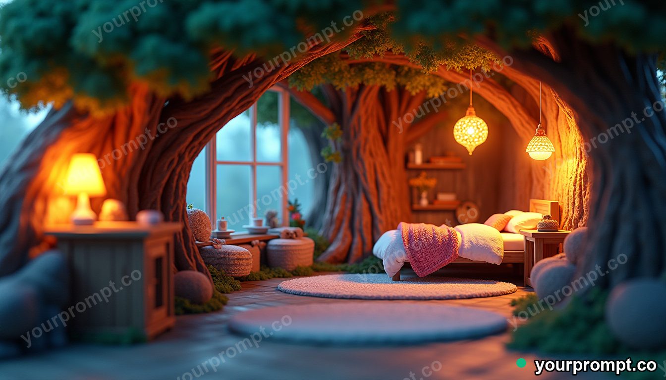 A child's whimsical bedroom shaped like a treehouse