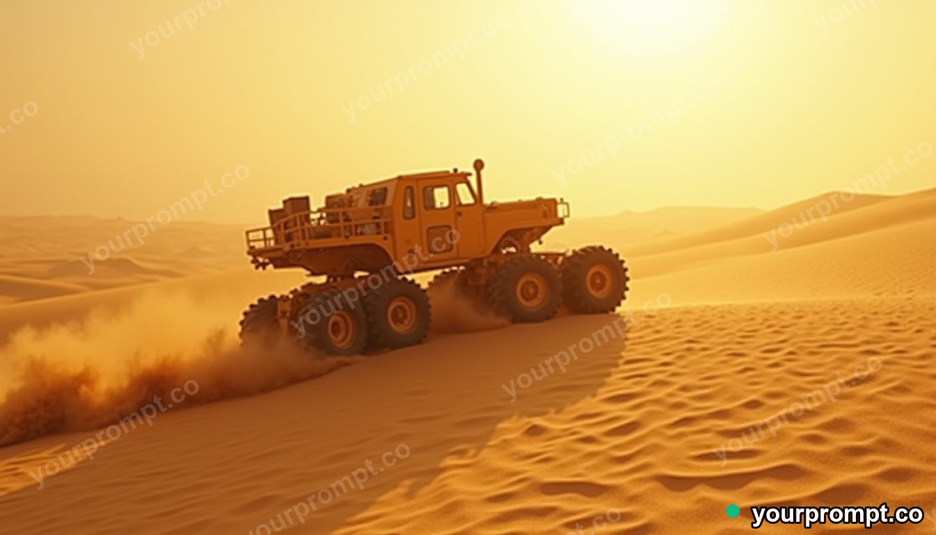 A sand crawler crossing a vast dune sea