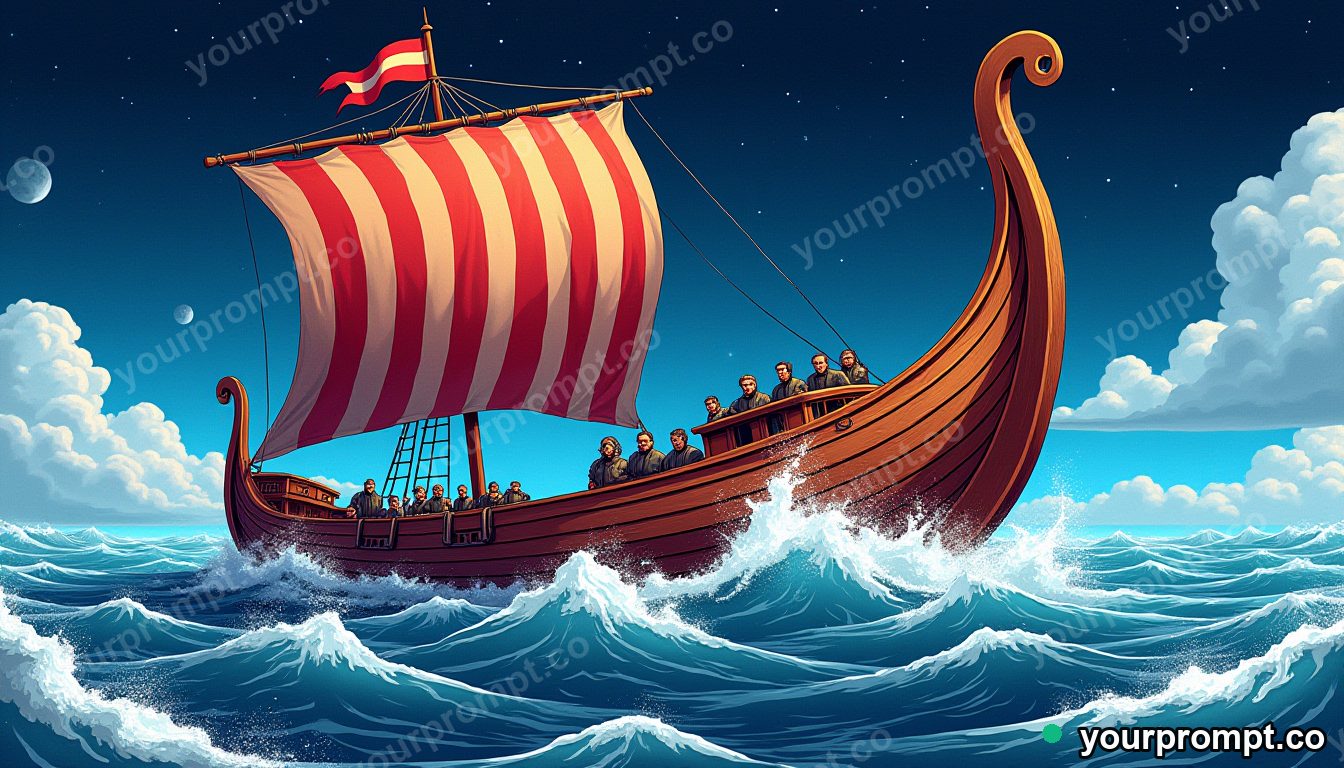 A Viking longship cutting through cold grey waves