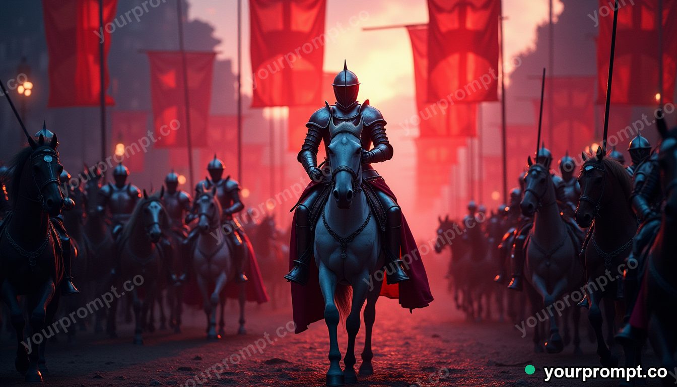 A medieval knight's tournament with colorful banners