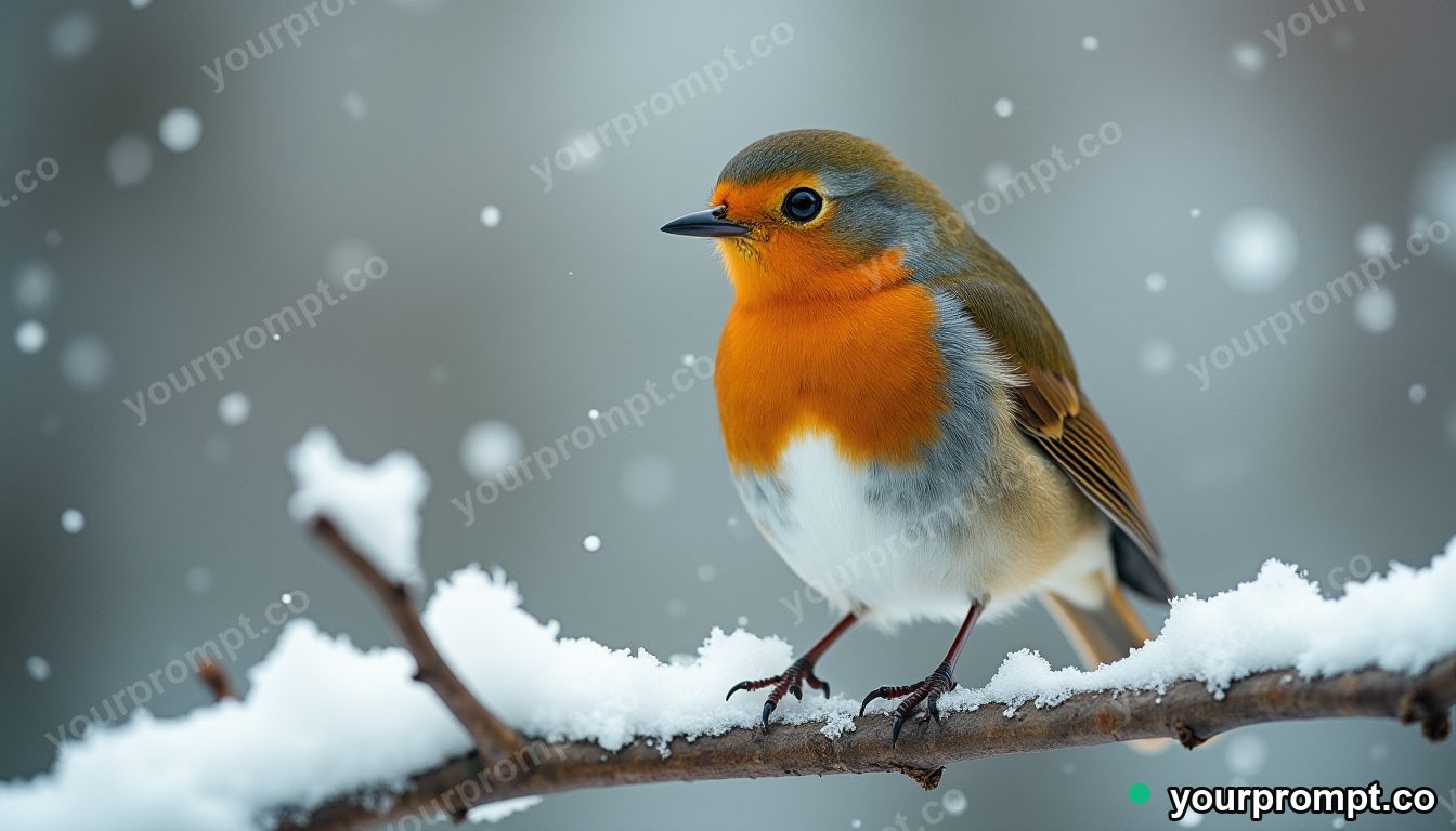 A robin perched on a snowy branch
