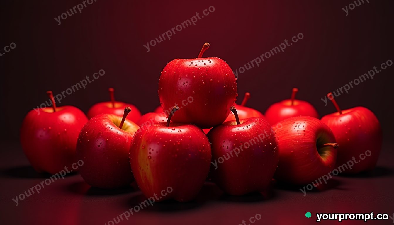 A stack of crisp red apples with water drops