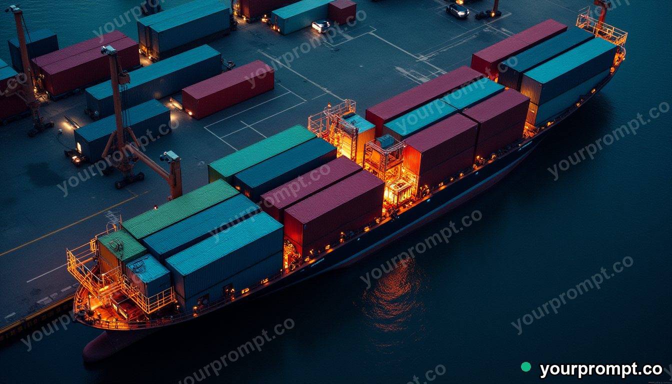 A top-down view of colorful shipping containers at a port